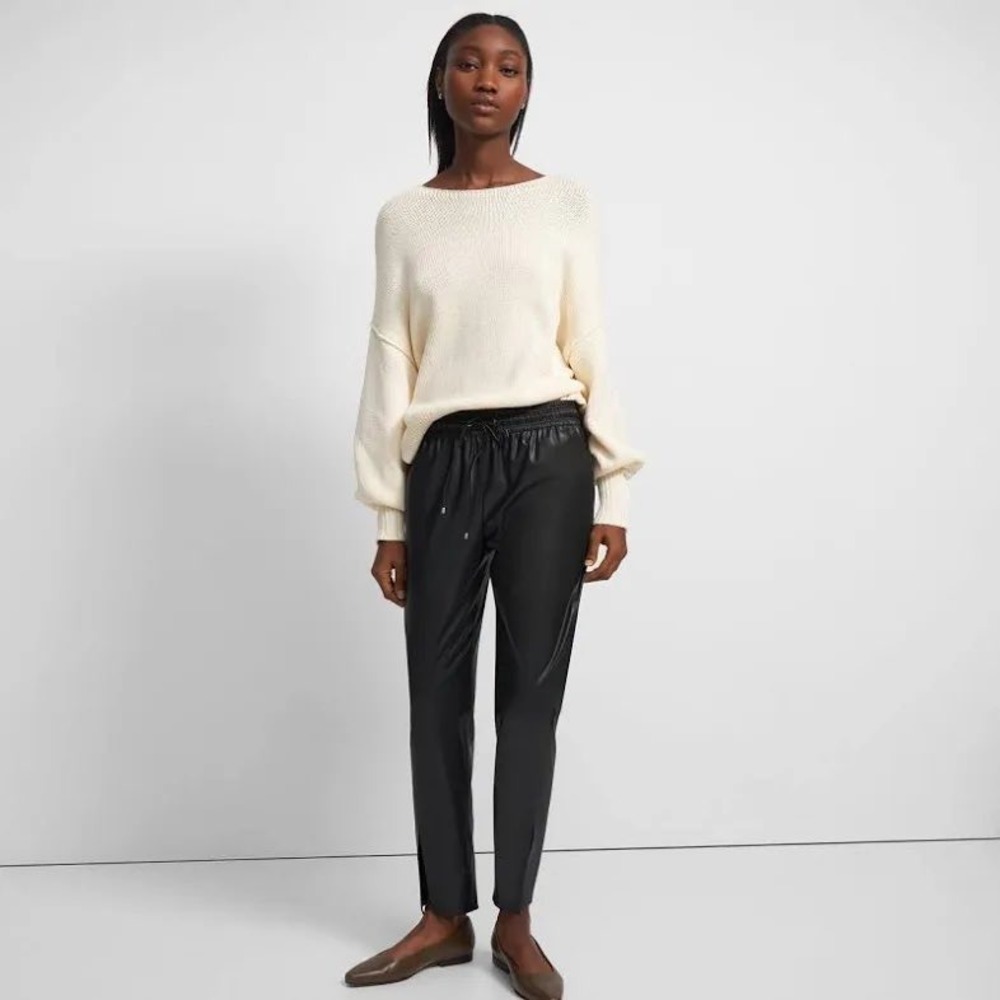 Theory Slit Pull On W Paper Faux Leather Cropped Pants Black Size 4 L0105221